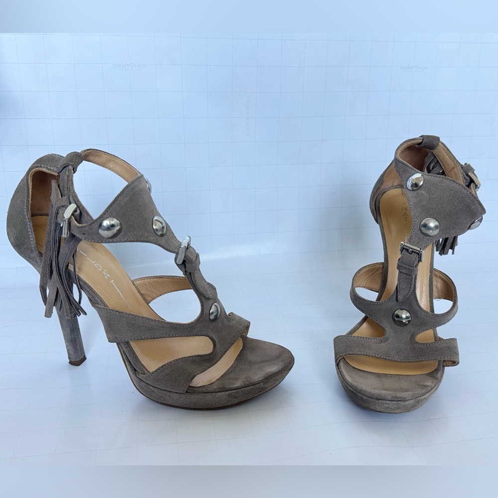 Elegant Taupe Heeled Sandals with Silver Accents | Made in Italy